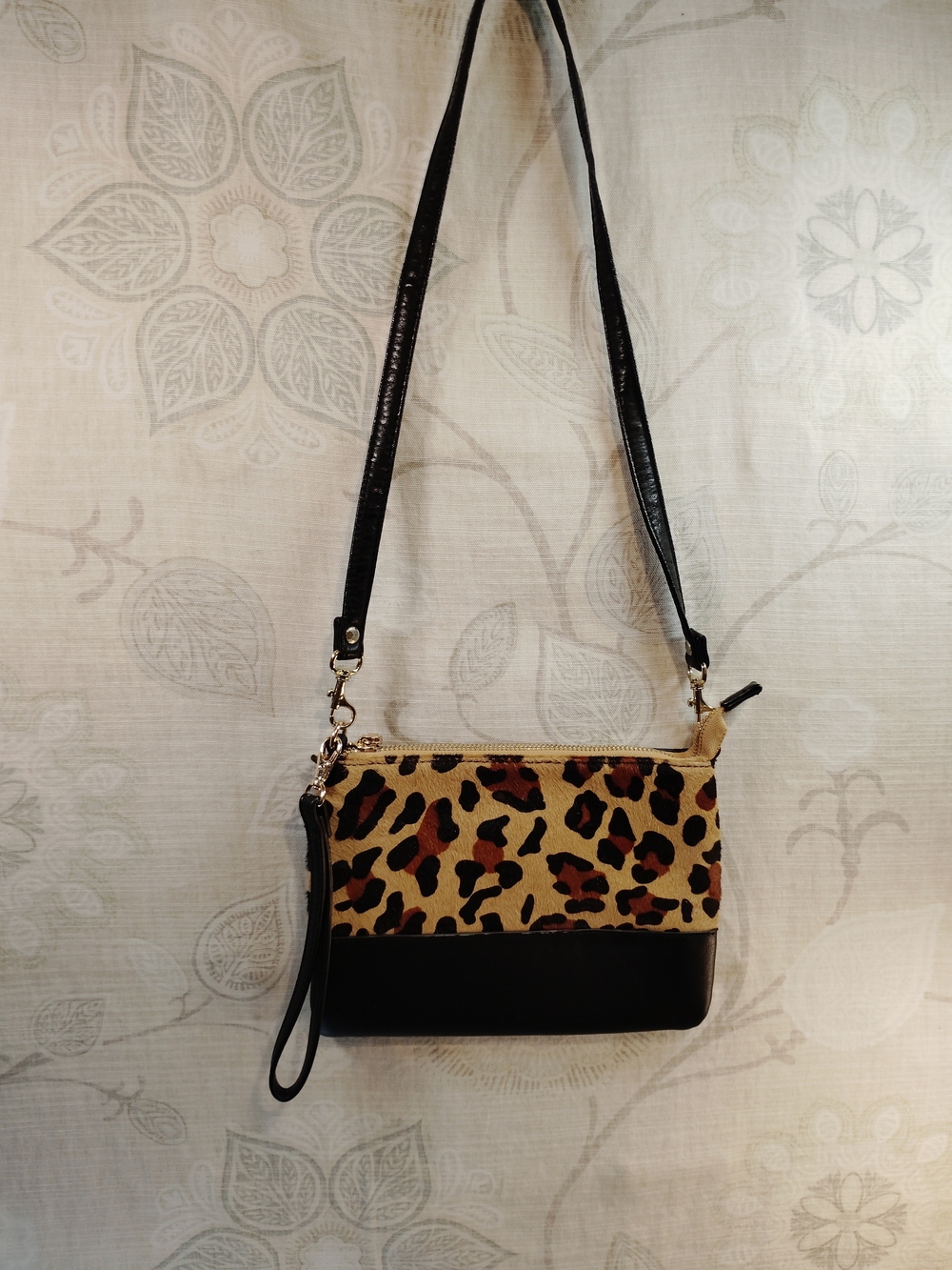 Leopard Print Crossbody Bag with Black Trim